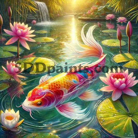 5DDPaints.com arts and crafts kit Tranquil Koi Pond Diamond Painting Kit