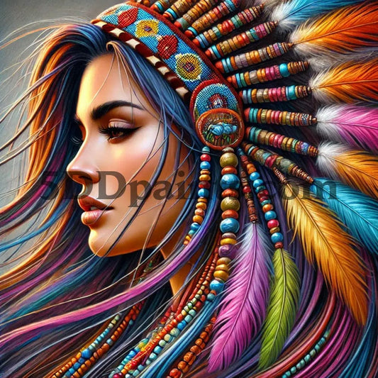 5DDPaints.com arts and crafts kit Tribal Elegance: Native American Woman with Feathered Headdress