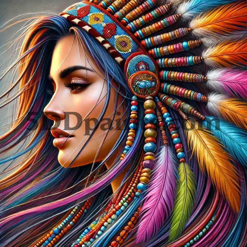 5DDPaints.com arts and crafts kit Tribal Elegance: Native American Woman with Feathered Headdress