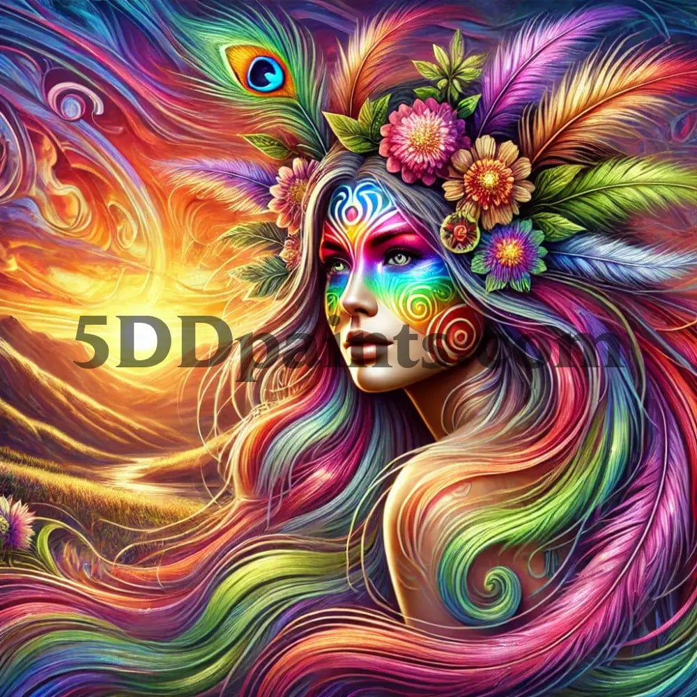 5DDPaints.com arts and crafts kit Tribal Rainbow Beauty 5D Diamond Painting Kit