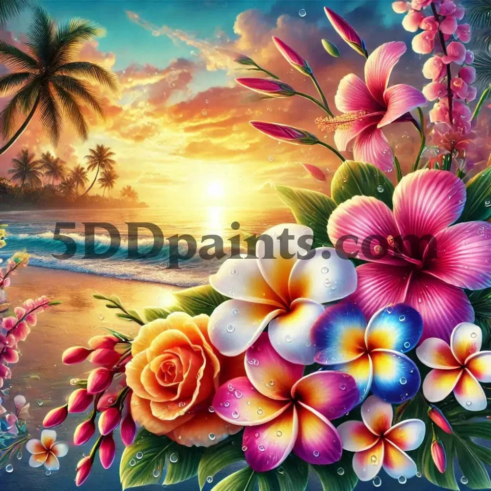 5DDPaints.com arts and crafts kit Tropical Paradise Bloom Diamond Painting Kit