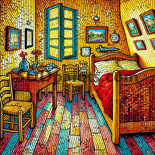 5DDPaints.com arts and crafts kit Van Gogh's Cozy Retreat - The Bedroom Diamond Painting Kit