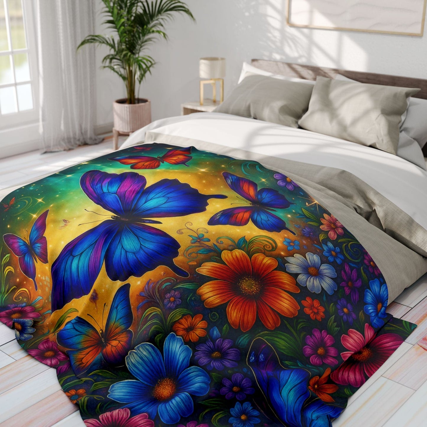 Printify Home Decor Vibrant Butterfly Floral Arctic Fleece Blanket