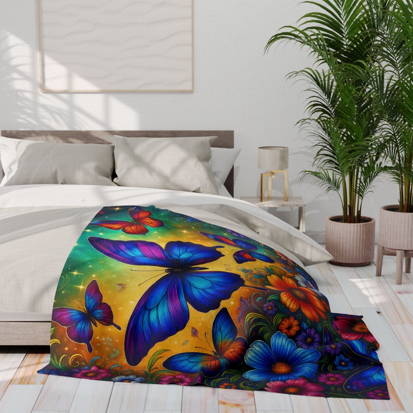Printify Home Decor Vibrant Butterfly Floral Arctic Fleece Blanket