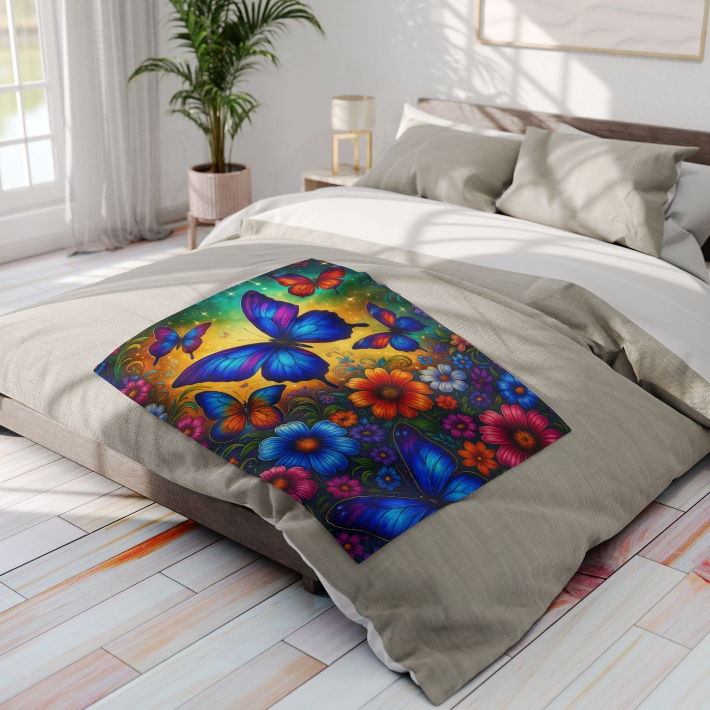 Printify Home Decor Vibrant Butterfly Floral Arctic Fleece Blanket