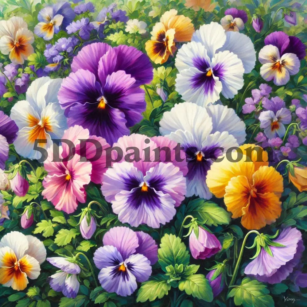 5DDPaints.com arts and crafts kit Vibrant Pansy Paradise: A Burst of Floral Colors Diamond Painting