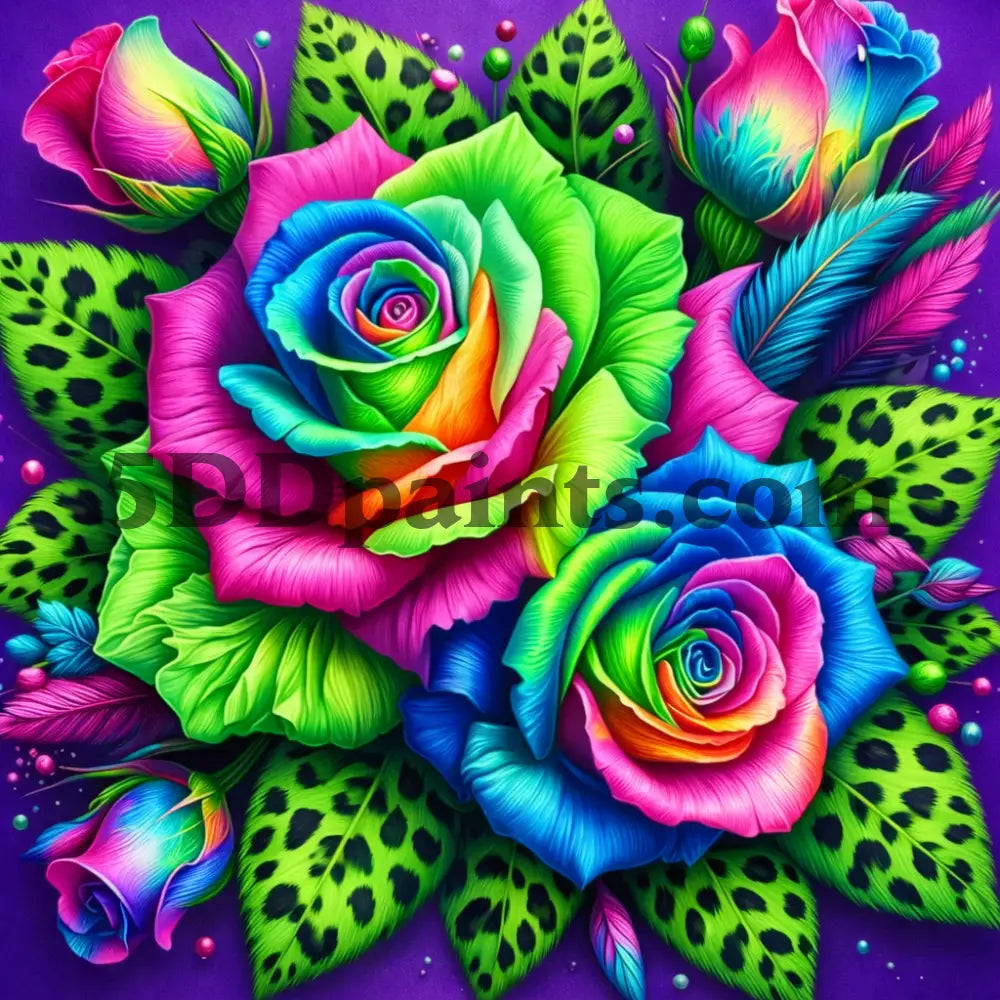 5DDPaints.com decoration Vibrant Rainbow Roses Diamond Painting Kit – Bold Floral Fantasy