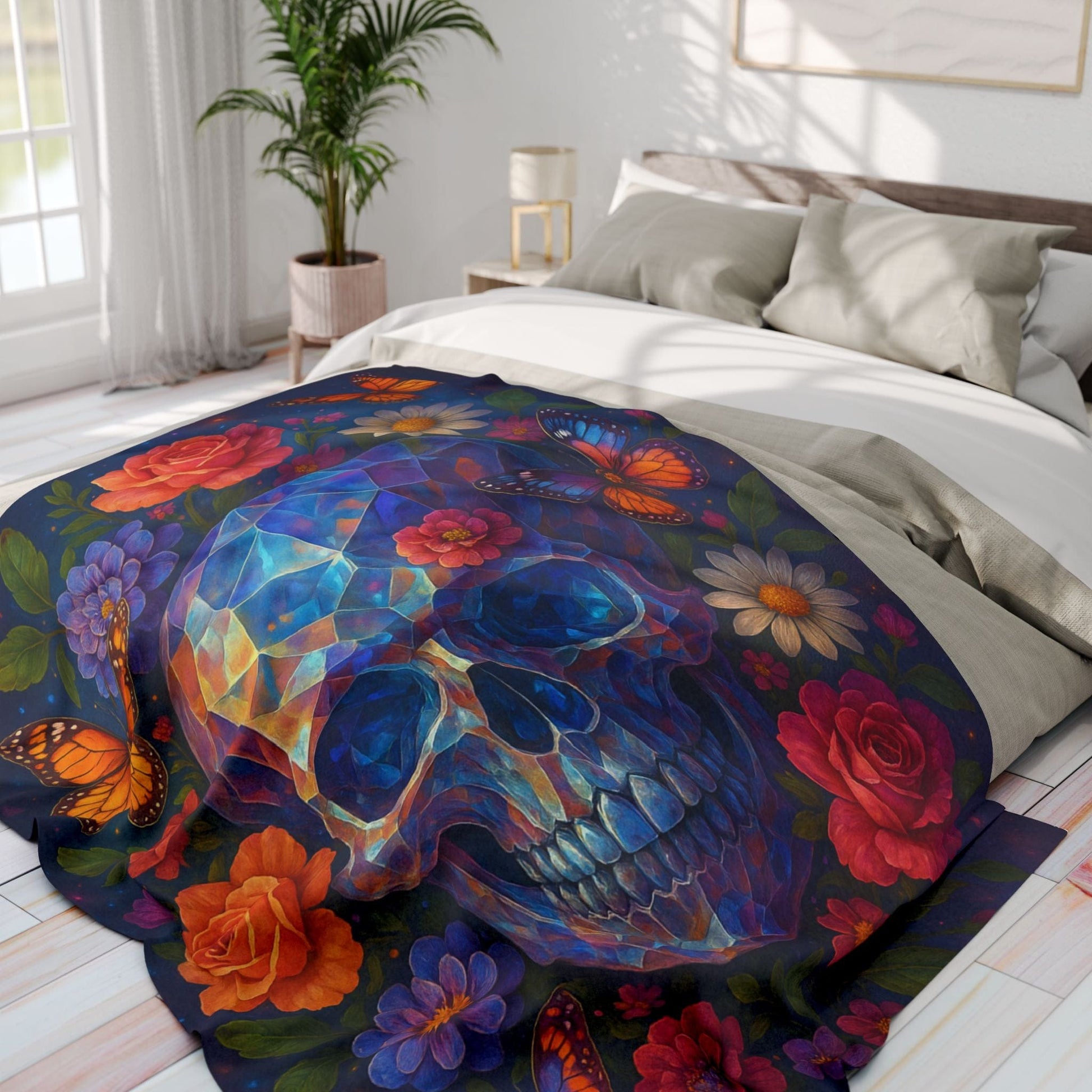 Printify Home Decor Vibrant Skull Floral Arctic Fleece Blanket