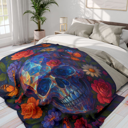 Printify Home Decor Vibrant Skull Floral Arctic Fleece Blanket