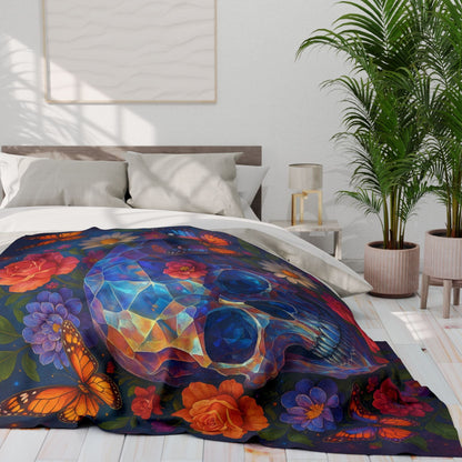 Printify Home Decor Vibrant Skull Floral Arctic Fleece Blanket