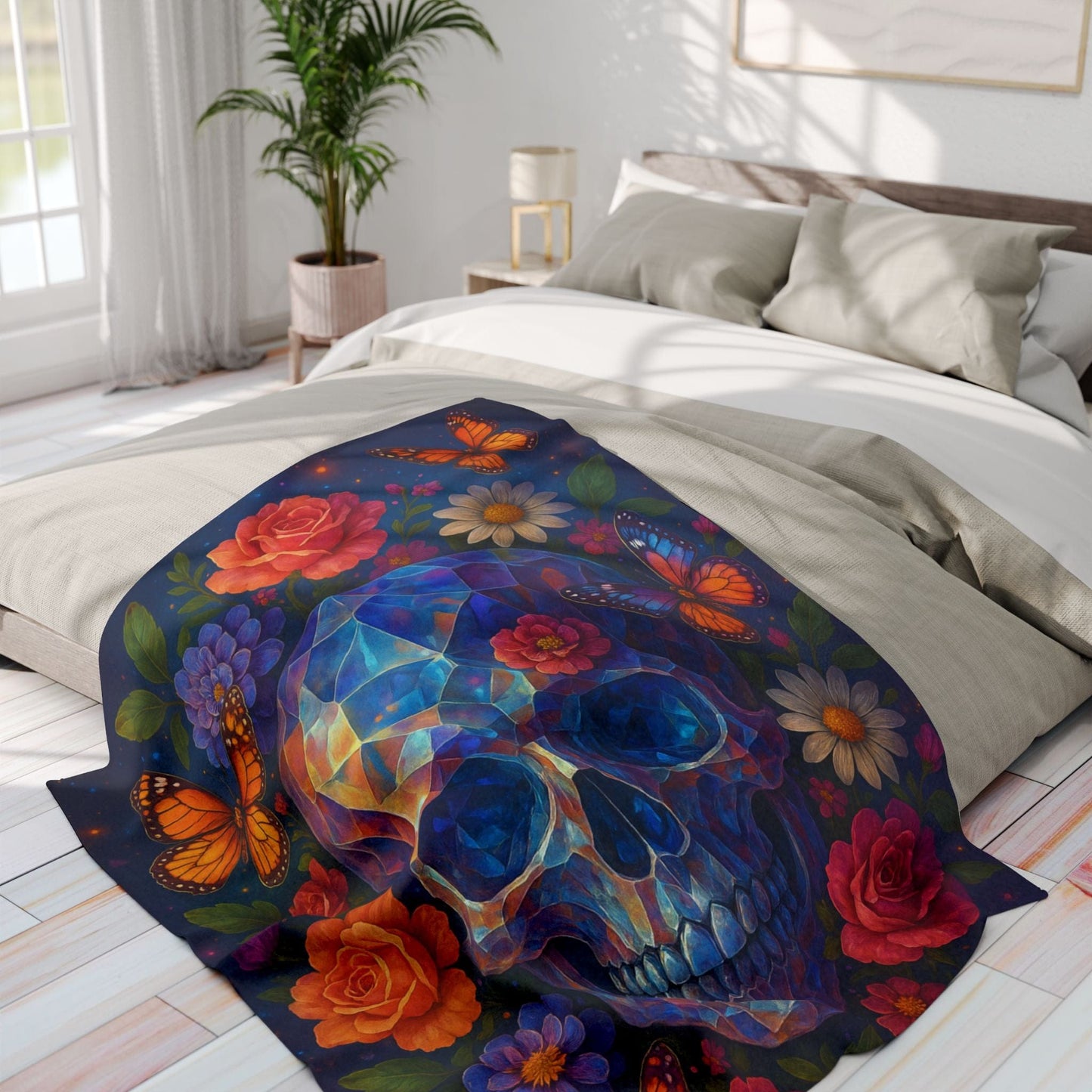 Printify Home Decor Vibrant Skull Floral Arctic Fleece Blanket