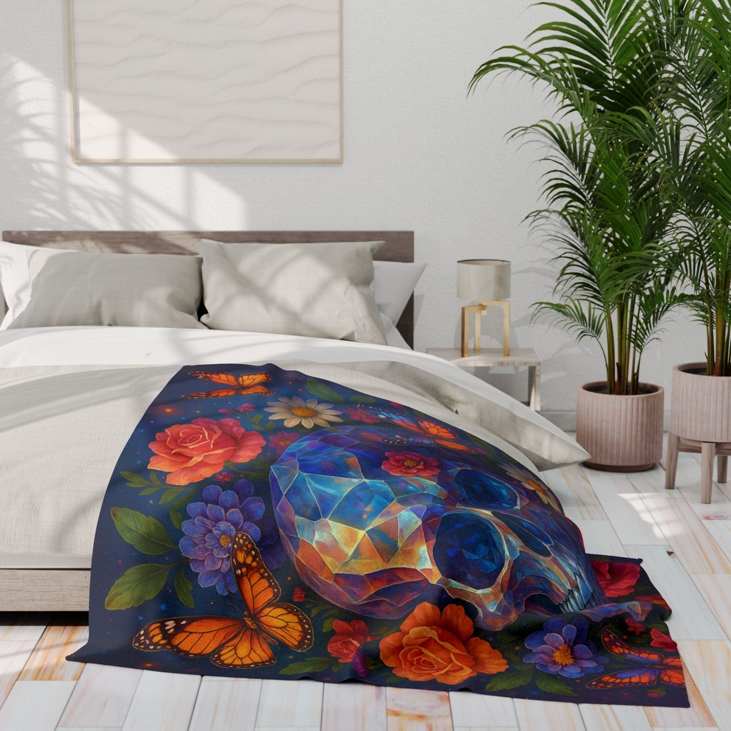 Printify Home Decor Vibrant Skull Floral Arctic Fleece Blanket
