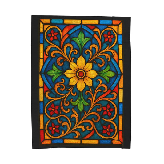 Printify All Over Prints 60" × 80" Vibrant Stained Glass Velveteen Plush Blanket – 50x60 Cozy Bohemian Throw for Home Decor & Gifts