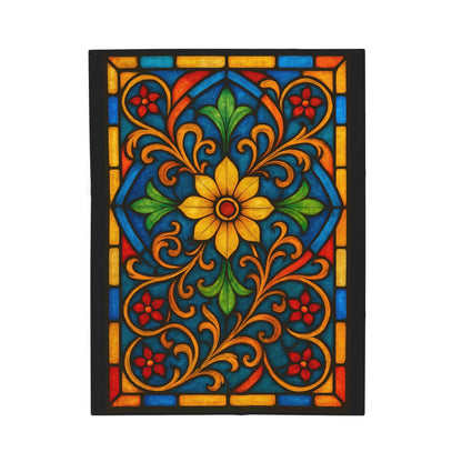 Printify All Over Prints 30" × 40" Vibrant Stained Glass Velveteen Plush Blanket – 50x60 Cozy Bohemian Throw for Home Decor & Gifts
