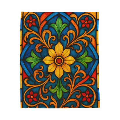 Printify All Over Prints 50" × 60" Vibrant Stained Glass Velveteen Plush Blanket – 50x60 Cozy Bohemian Throw for Home Decor & Gifts