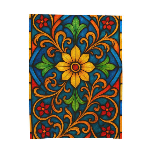 Printify All Over Prints 60" × 80" Vibrant Stained Glass Velveteen Plush Blanket – 50x60 Cozy Bohemian Throw for Home Decor & Gifts