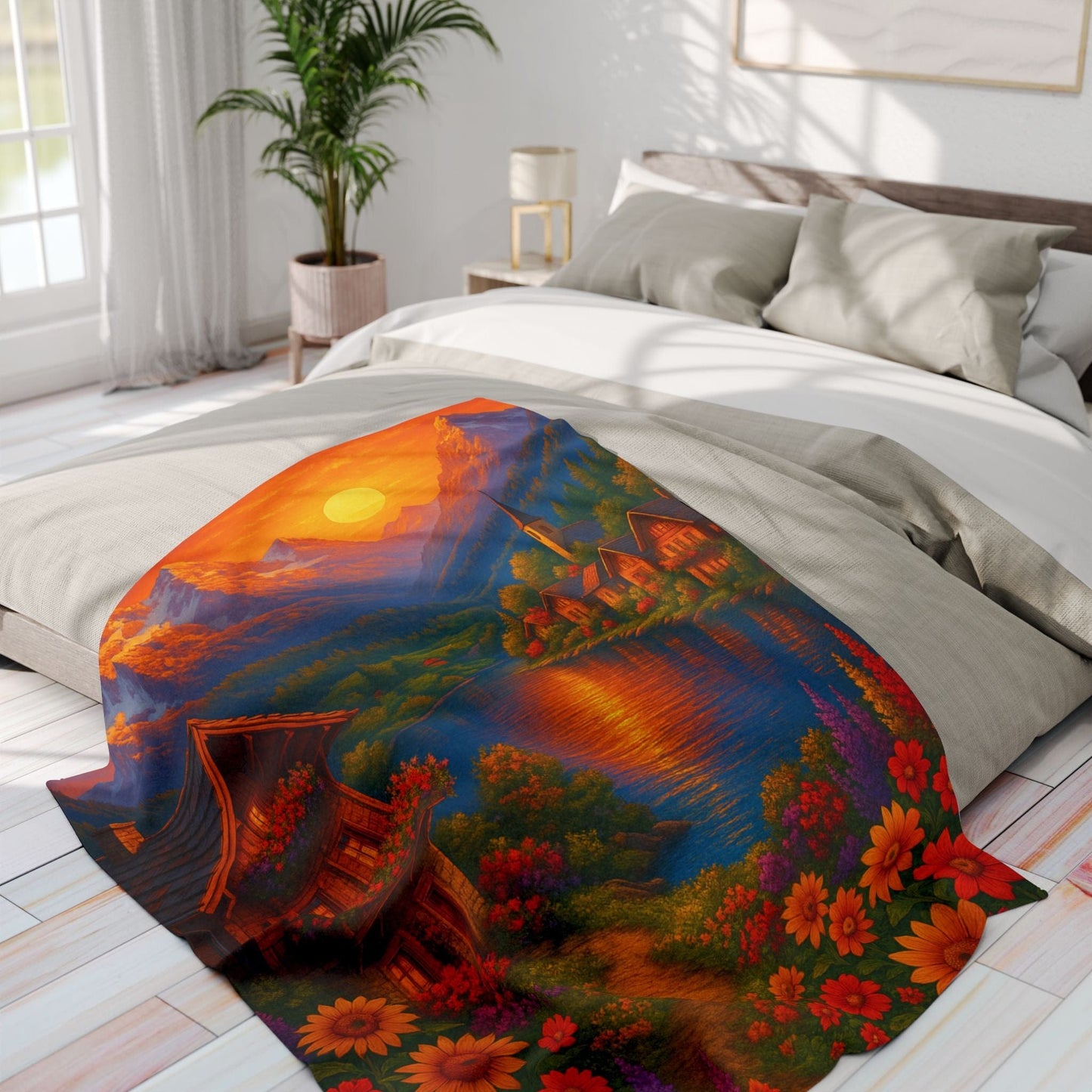 Printify Home Decor Vibrant Sunset Arctic Fleece Blanket
