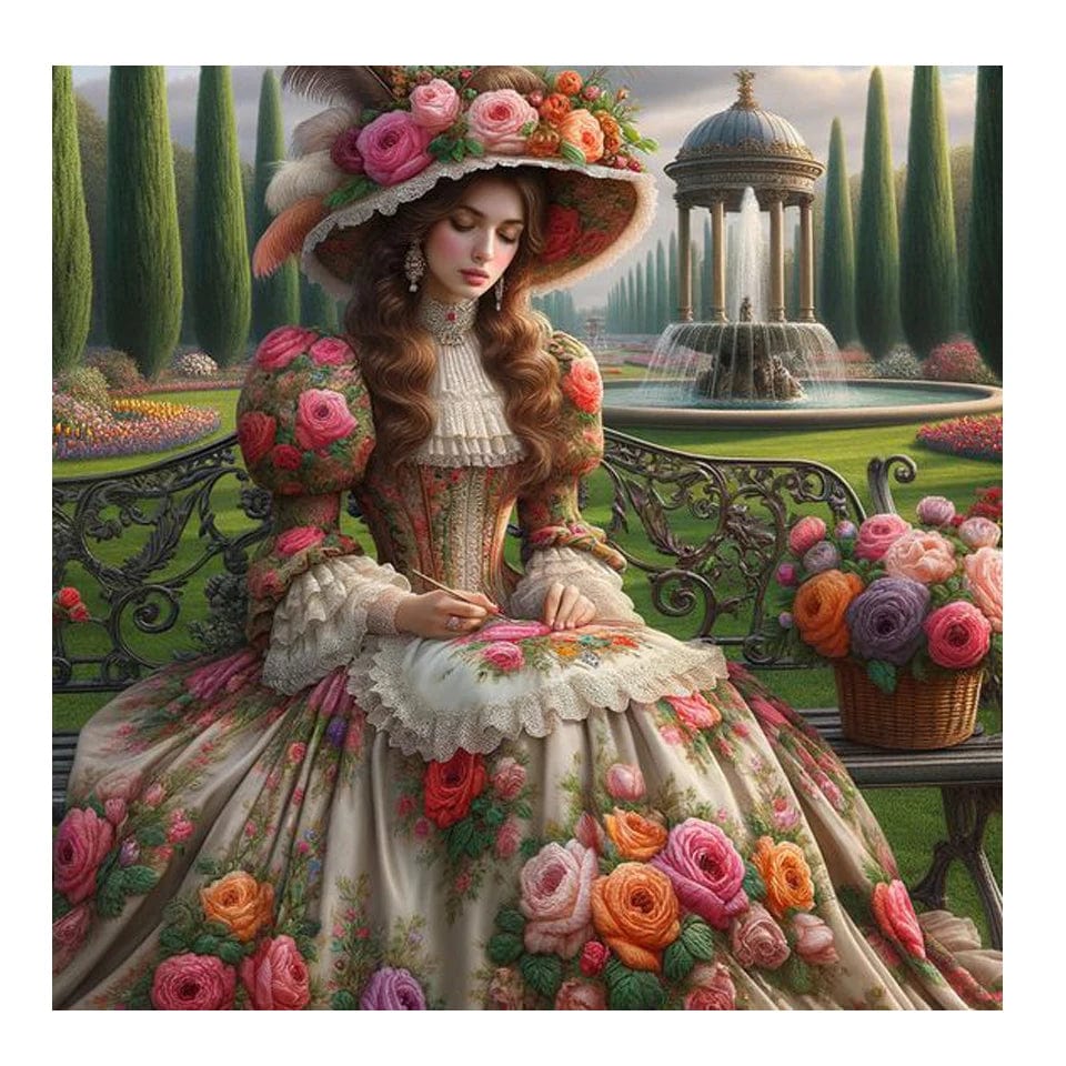 5DDpaints.com arts and crafts kit YA1056 / 20x20cm round Victorian Lady Diamond Painting Kit