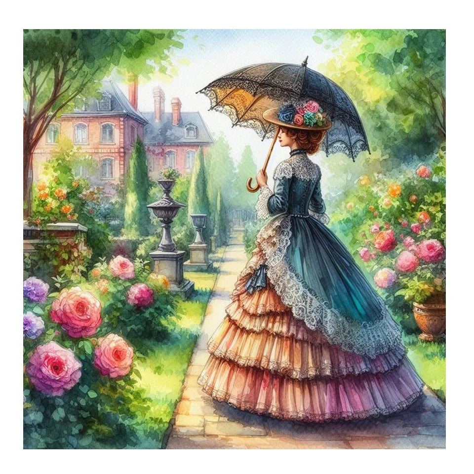 5DDpaints.com arts and crafts kit YA1058 / 20x20cm round Victorian Lady Diamond Painting Kit