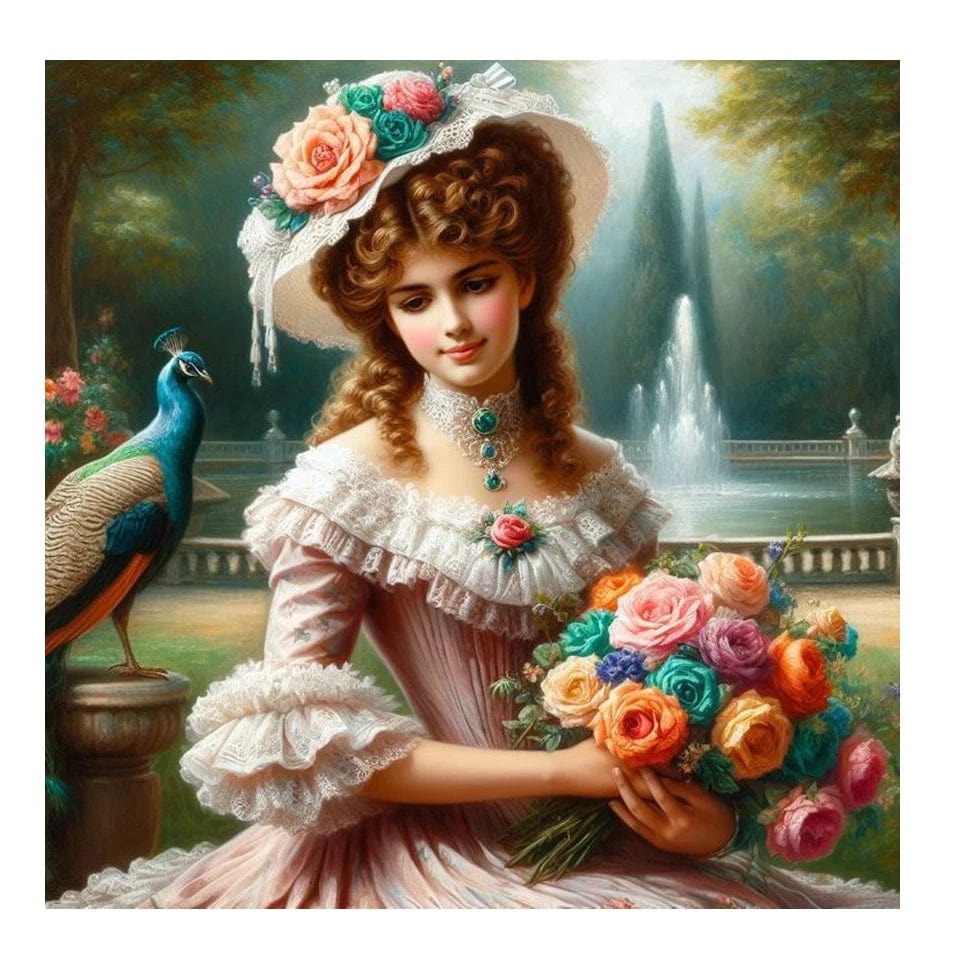 5DDpaints.com arts and crafts kit YA1066 / 20x20cm round Victorian Lady Diamond Painting Kit