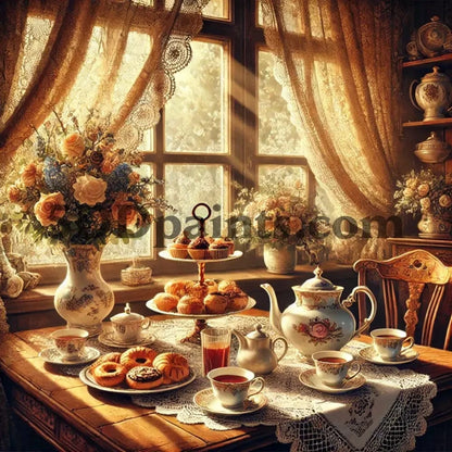 5DDPaints.com arts and crafts kit Vintage Afternoon Tea Diamond Painting Kit