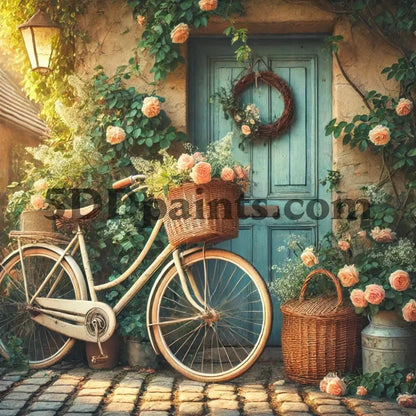 5DDPaints.com arts and crafts kit Vintage Bicycle & Roses Diamond Painting Kit
