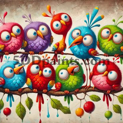 5DDPaints.com arts and crafts kit Whimsical Colorful Birds Diamond Painting Kit