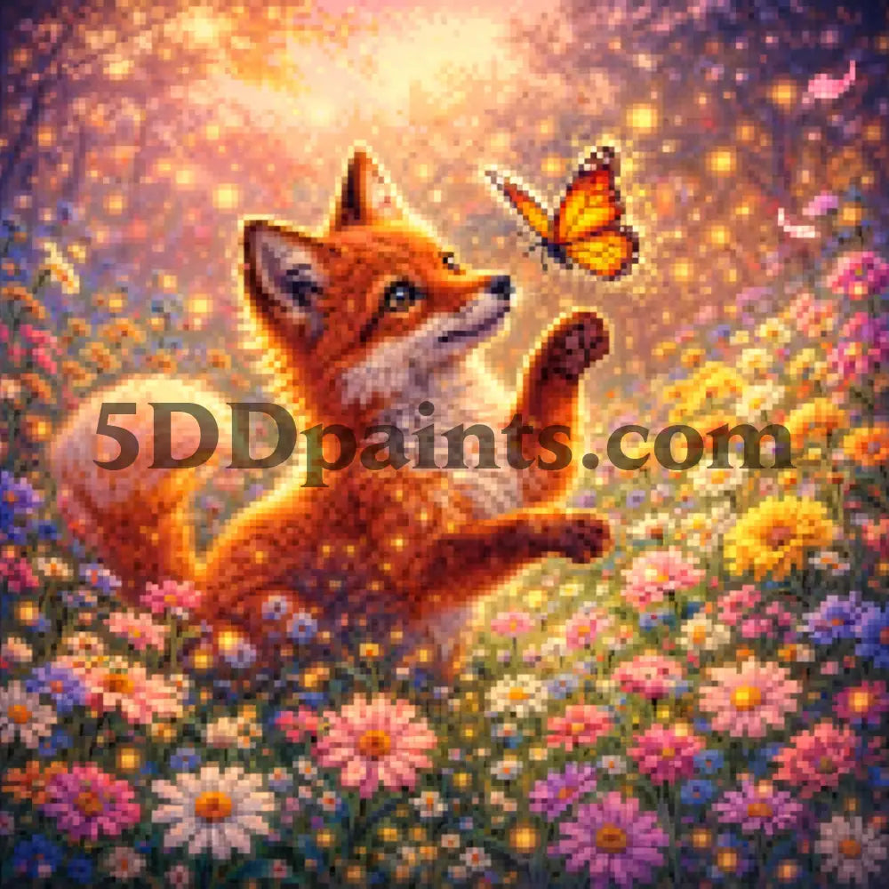 5DDPaints.com arts and crafts kit Whimsical Fox & Butterfly – Diamond Painting Kit