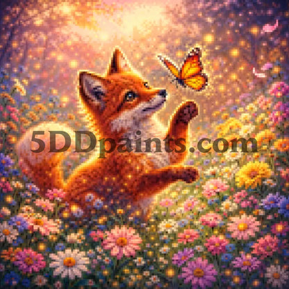 5DDPaints.com arts and crafts kit Whimsical Fox & Butterfly – Diamond Painting Kit