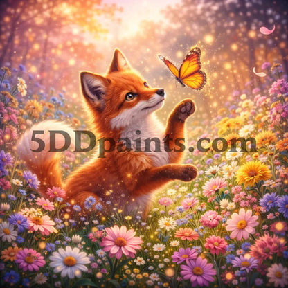 5DDPaints.com arts and crafts kit Whimsical Fox & Butterfly – Diamond Painting Kit