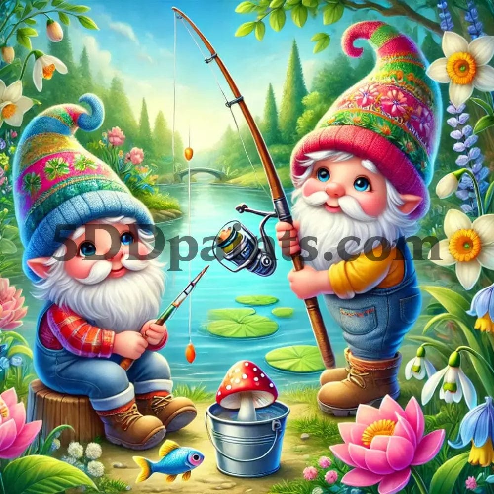 Amazello arts and crafts kit 20x20cm square / 3 Whimsical Gnomes - Diamond Painting Kit