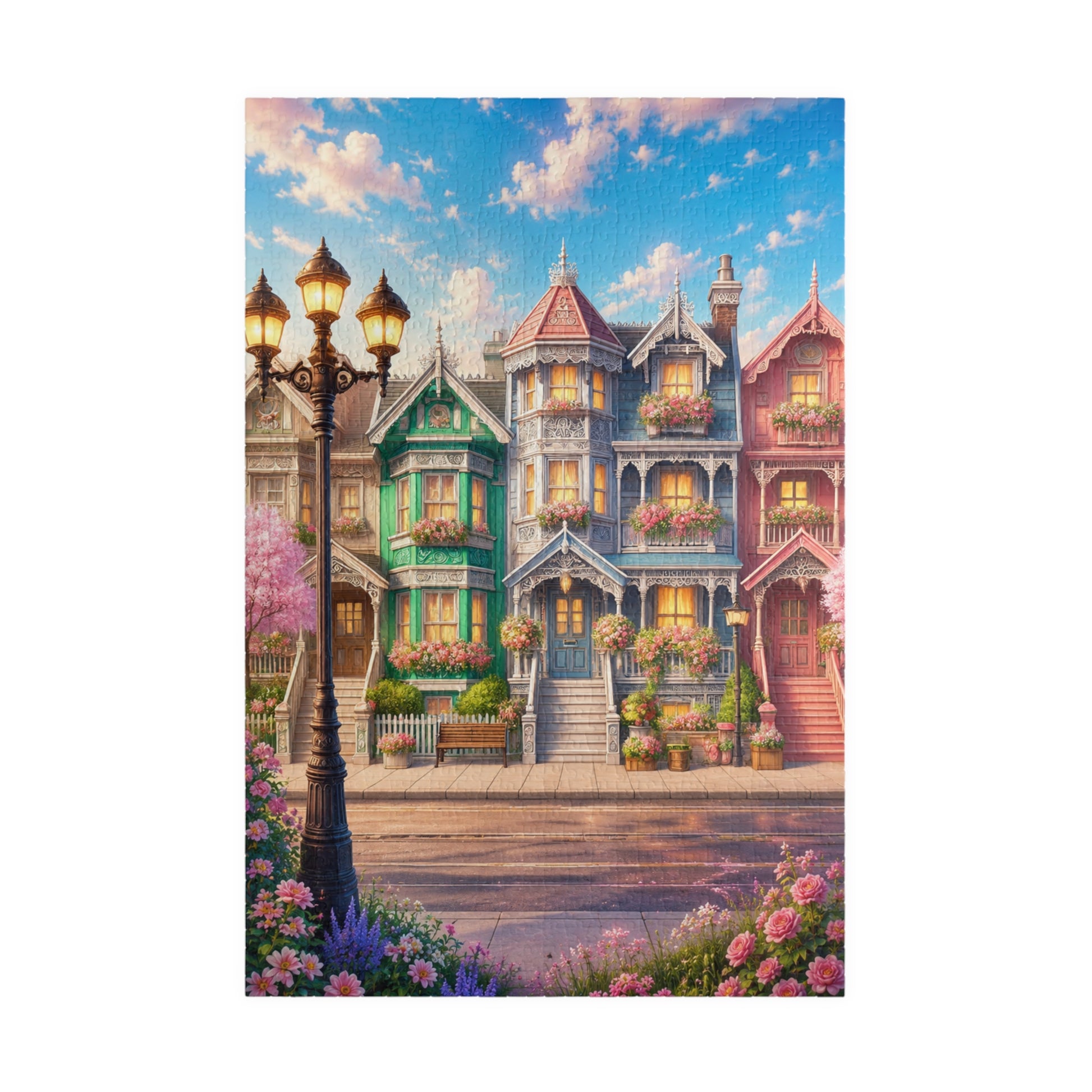 Printify Puzzle 1014 pcs (Vertical) Whimsical Pastel Victorian Houses Jigsaw Puzzle | 520 or 1014 Pieces