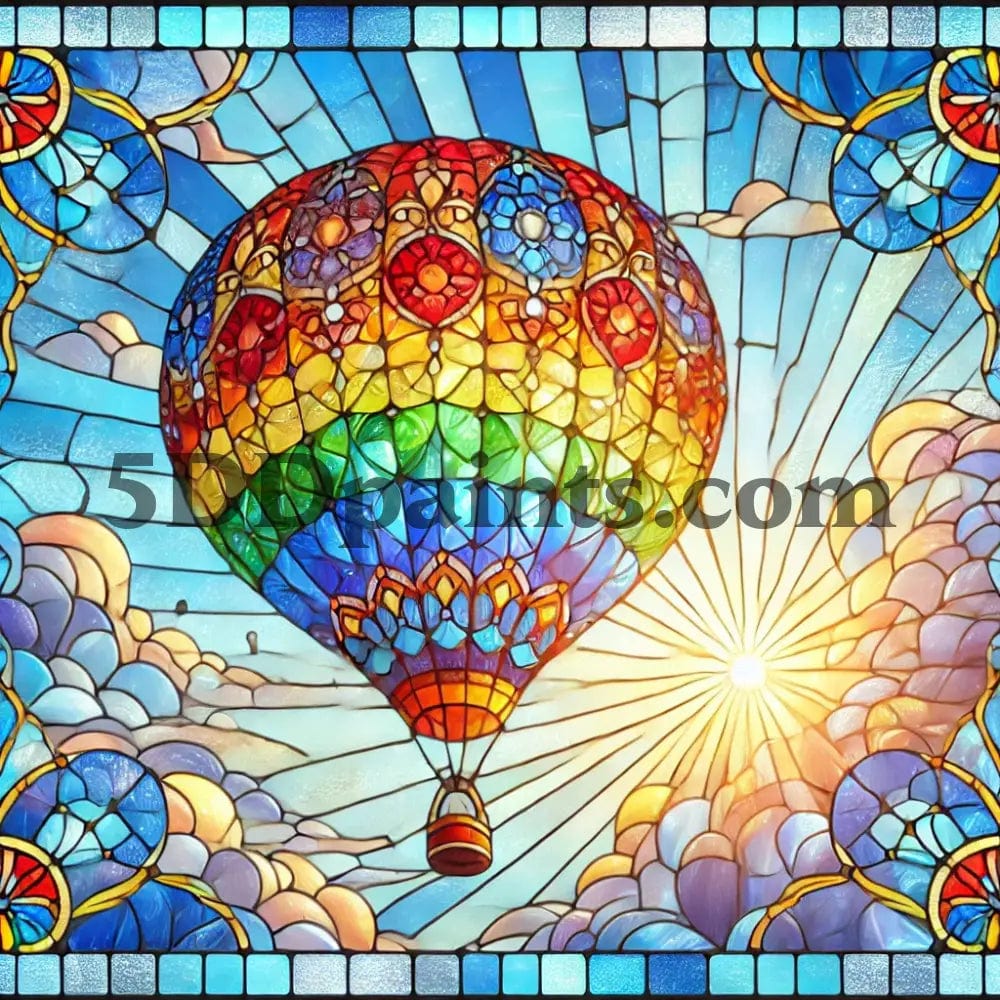 5DDPaints.com arts and crafts kit Whimsical Stained Glass Hot Air Balloon Diamond Painting