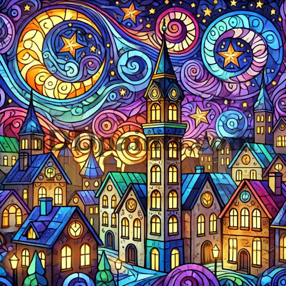 5DDPaints.com arts and crafts kit Whimsical Starry Town - 5D Diamond Painting Kit