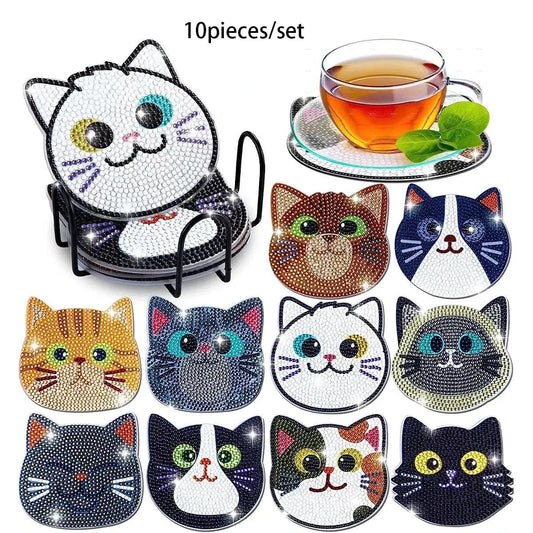 5DDpaints.com arts and crafts kit Whisker Wonders Diamond Painting Coaster Set (10-Piece with Holder)