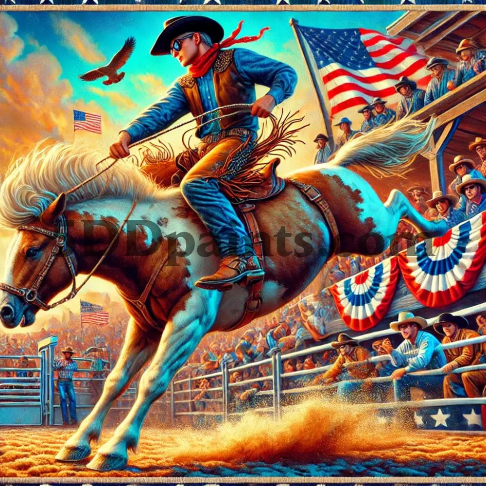 5DDPaints.com arts and crafts kit Wild West Rodeo Cowboy: Bucking Bronco Diamond Painting