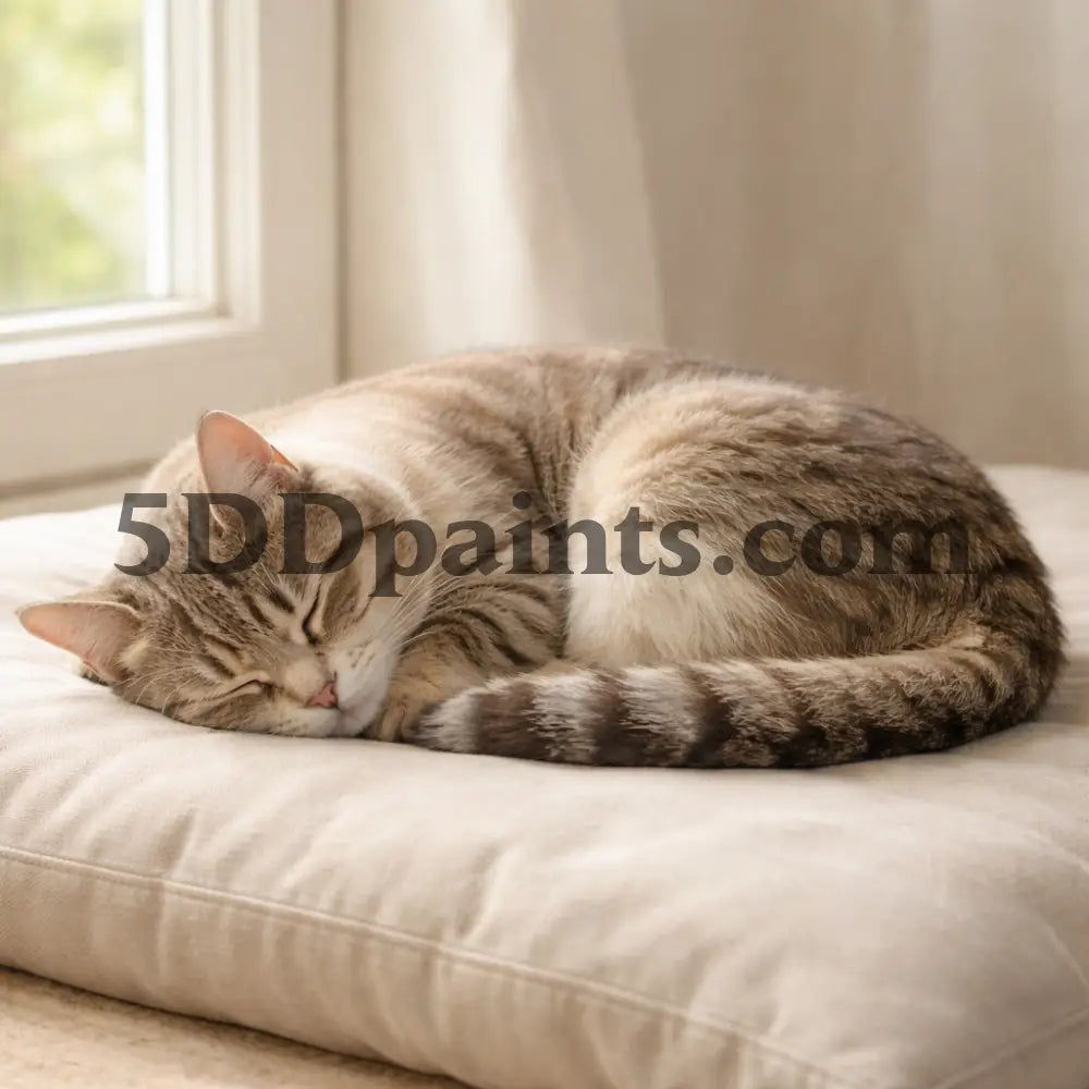 5DDPaints.com arts and crafts kit Window Nap Sleeping Tabby Cat Diamond Painting Kit