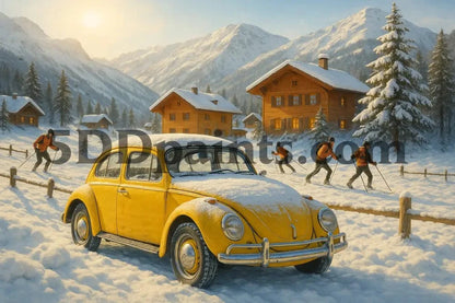 5DDPaints.com arts and crafts kit Winter Retreat with Yellow Beetle Diamond Painting Kit