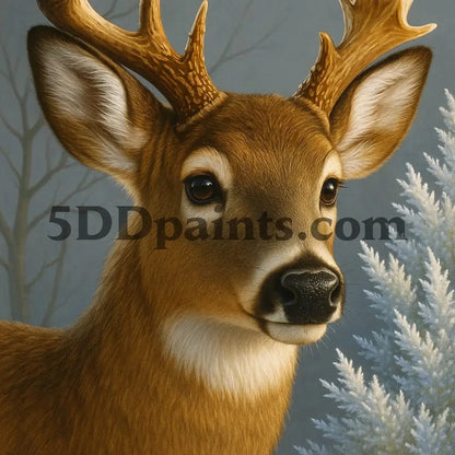 5DDPaints.com arts and crafts kit Winter Watch - Gentle Buck in Frost Diamond Painting