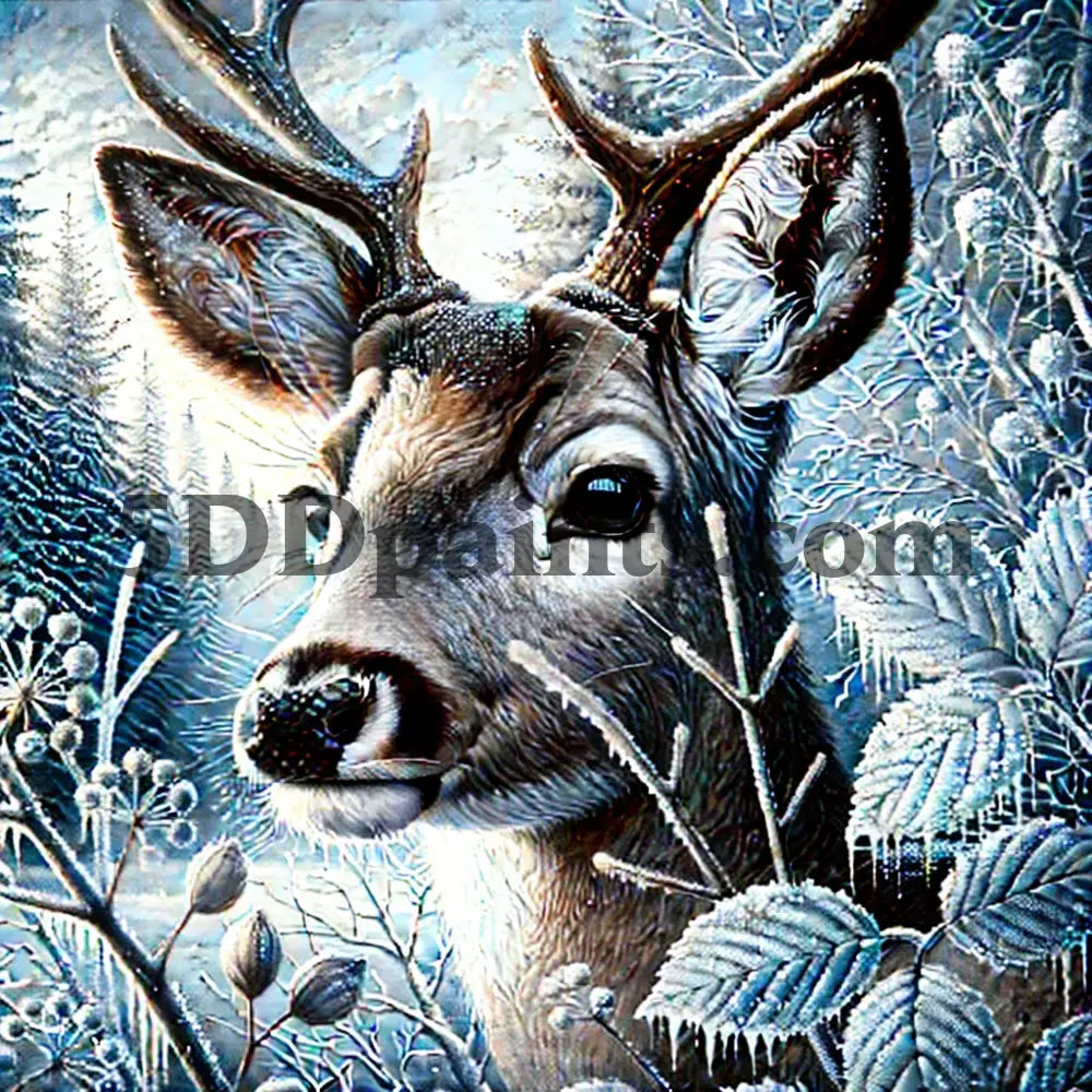 5DDPaints.com arts and crafts kit Winter Watcher – Frosted Deer Diamond Painting Kit