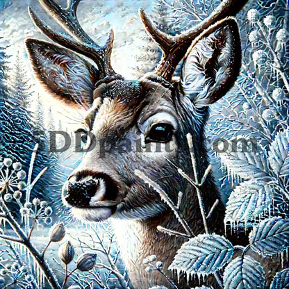 5DDPaints.com arts and crafts kit Winter Watcher – Frosted Deer Diamond Painting Kit