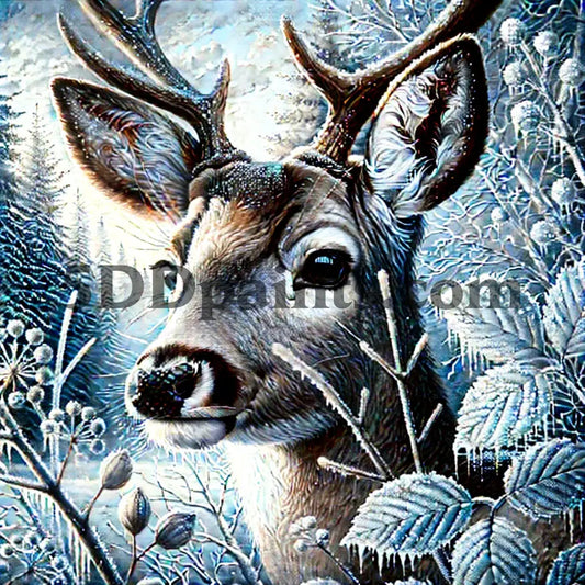 5DDPaints.com arts and crafts kit Winter Watcher – Frosted Deer Diamond Painting Kit