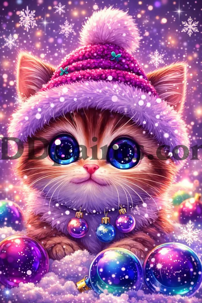 5DDpaints.com Art & Craft Kits Fluffy Tabby Kitten / 20x30 round Winter Whimsy Critters – Sparkling Holiday Animal Diamond Paintings