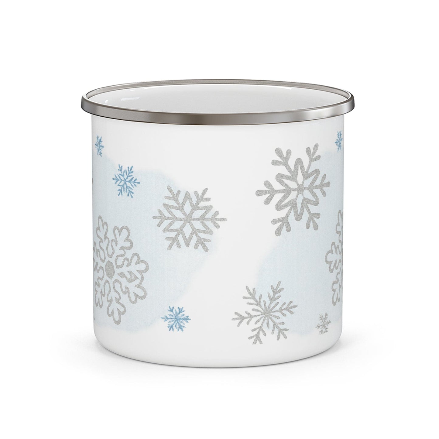 Printify Mug 12oz Winter Wonderland Enamel Camping Mug – Cozy Outdoor & Holiday Snowflake Cup