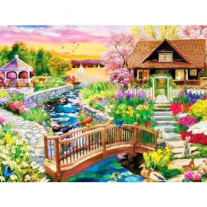 Amazello arts and crafts kit Square Drill 20x30cm 5D Diamond Painting Cottage by the Bay