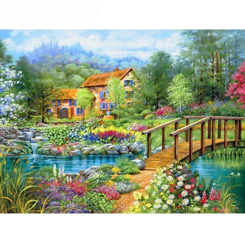 Amazello home decor 5D Diamond Painting Countryside Garden