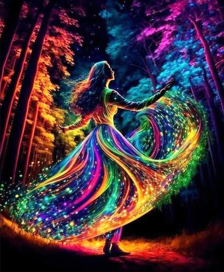 Amazello arts and crafts kit Square Drill 20x30cm 5D Diamond Painting Dancing Spirity Woman in the Woods