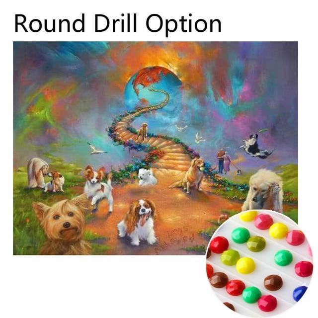 Amazello home decor Round Drill / 20X27 cm 5D Diamond Painting Dogs Stairway to Heaven
