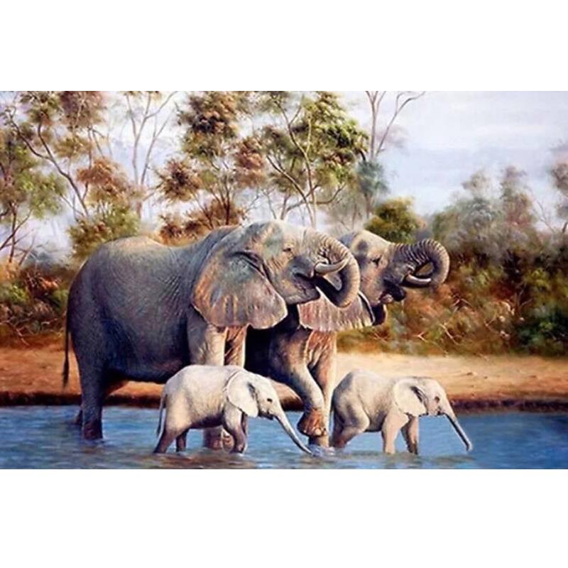 Amazello home decor 5D Diamond Painting Elephant Happy Family