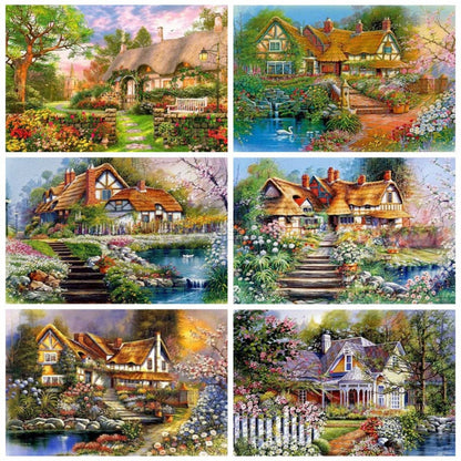Amazello arts and crafts kit 5D Diamond Painting European County Cottage
